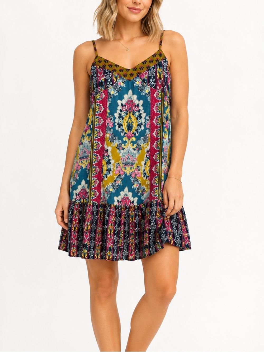 Anthropologie XS Velvet Patchwork Floral Paisley Drop Waist Mini Dress Boho
